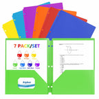 Aipker Plastic Folder with Pockets 3-Hole Punched 7 Pack Assorted Colors