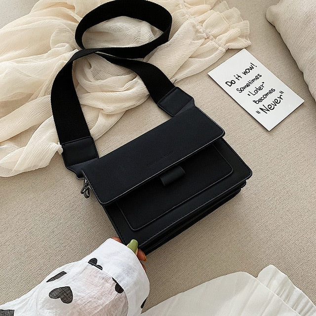 Wide Strap PU Small Square Crossbody Bag