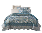 Tache Petal Dance White Blue Floral Paisley Vintage Garden Scalloped Cotton Patchwork Quilt Set (JHW-646)