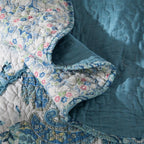 Tache Petal Dance White Blue Floral Paisley Vintage Garden Scalloped Cotton Patchwork Quilt Set (JHW-646)