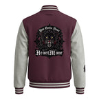 HeartMane Black Lion varsity jacket – Burgundy / Heather Gray, back view