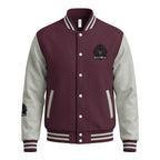 HeartMane Black Lion varsity jacket – Burgundy / Heather Gray, front view