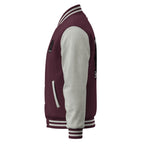 HeartMane Black Lion varsity jacket – Burgundy / Heather Gray, left side view