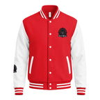 HeartMane Black Lion varsity jacket – Red / White, front view