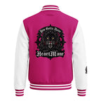 HeartMane Black Lion varsity jacket – Hot Pink / White, back view