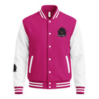 HeartMane Black Lion varsity jacket – Hot Pink / White, front view