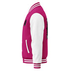 HeartMane Black Lion varsity jacket – Hot Pink / White, left side view