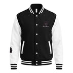 HeartMane Black Lion varsity jacket – Black / White, front view