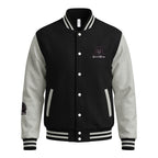 HeartMane Black Lion varsity jacket – Black / Heather Gray, front view