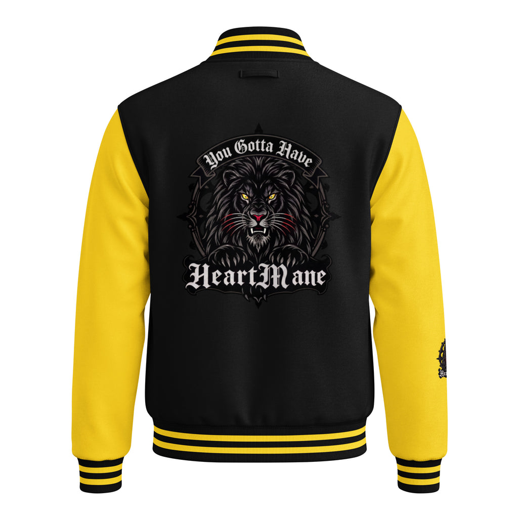 HeartMane Black Lion varsity jacket – Black / Yellow, back view