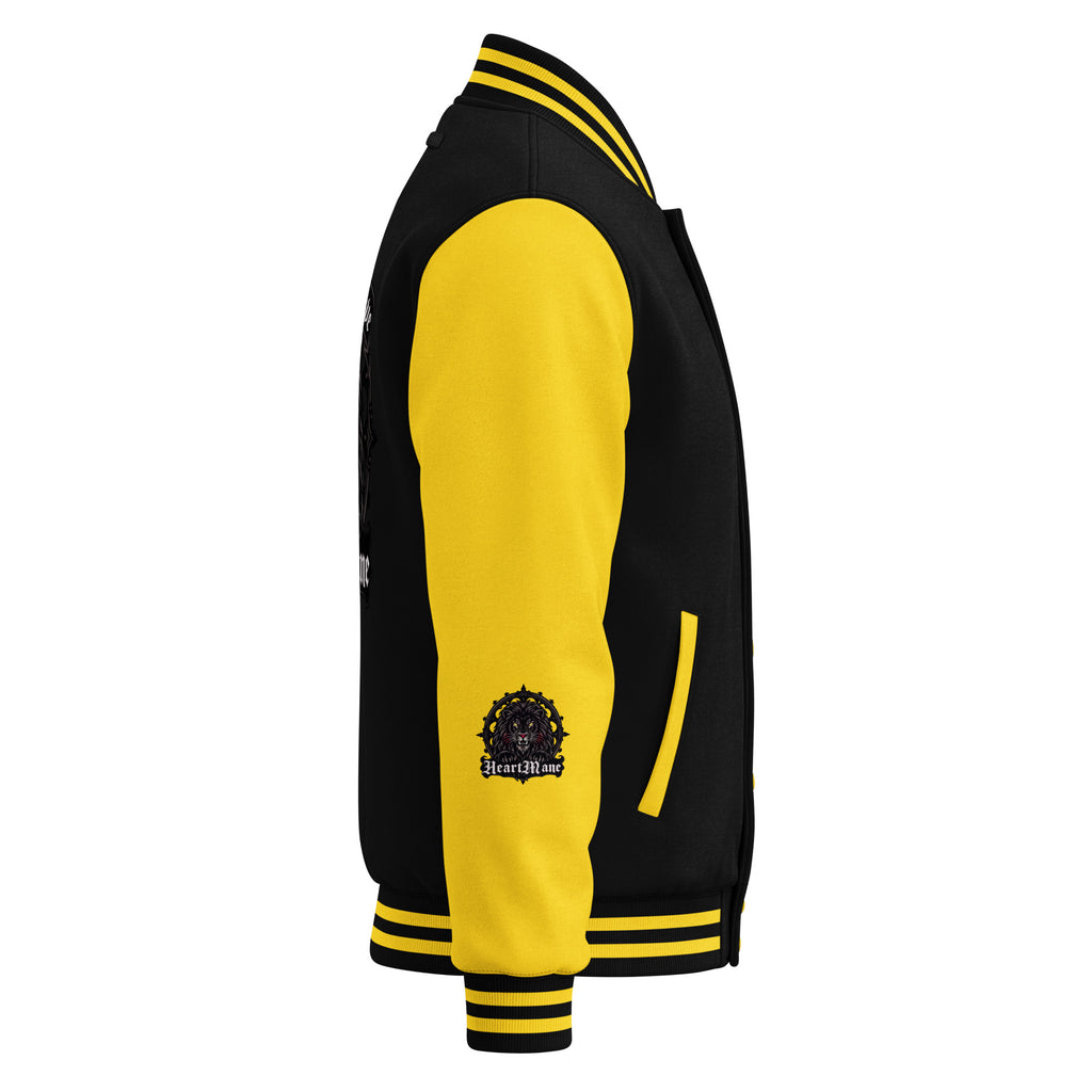 HeartMane Black Lion varsity jacket – Black / Yellow, right side view