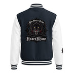 HeartMane Black Lion varsity jacket – Navy / White, back view