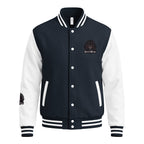HeartMane Black Lion varsity jacket – Navy / White, front view