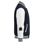 HeartMane Black Lion varsity jacket – Navy / White, right side view
