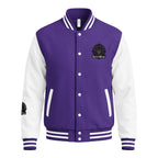 HeartMane Black Lion varsity jacket – Purple / White, front view