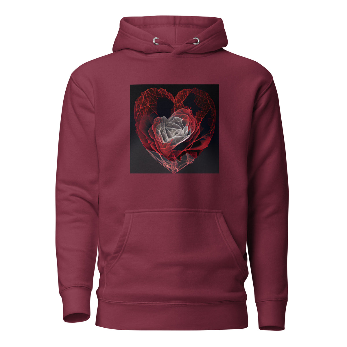 Rose heart pullover hoodie in maroon – Heart & Mane original art