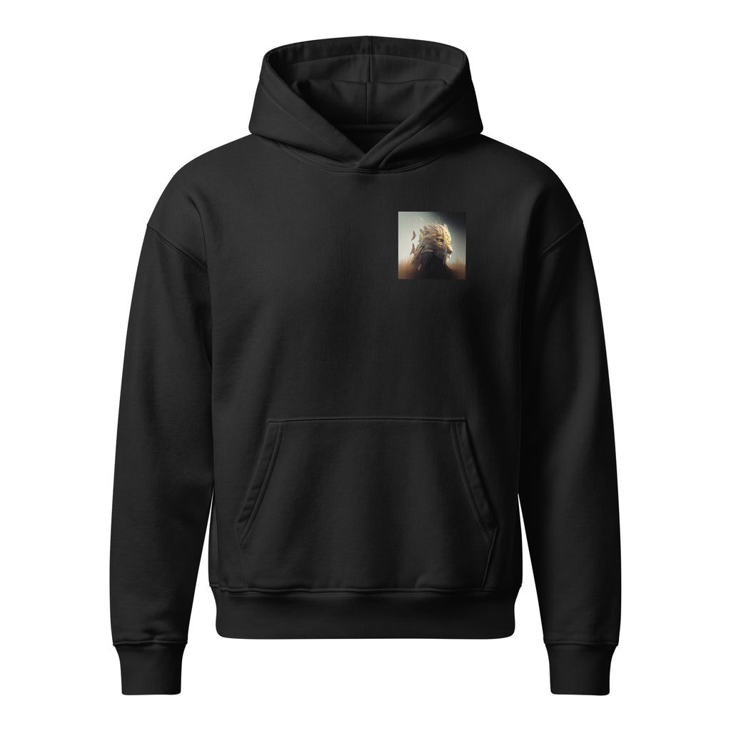 Lioness relaxed organic hoodie in black – Heart & Mane original art