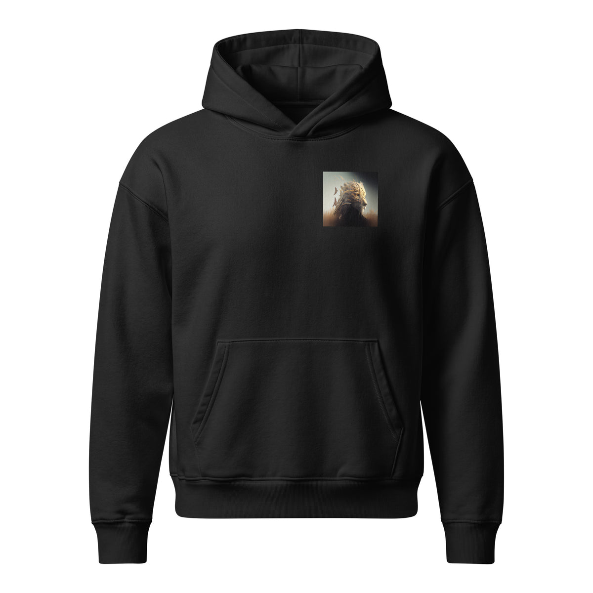 Lioness relaxed organic hoodie in black – Heart & Mane original art