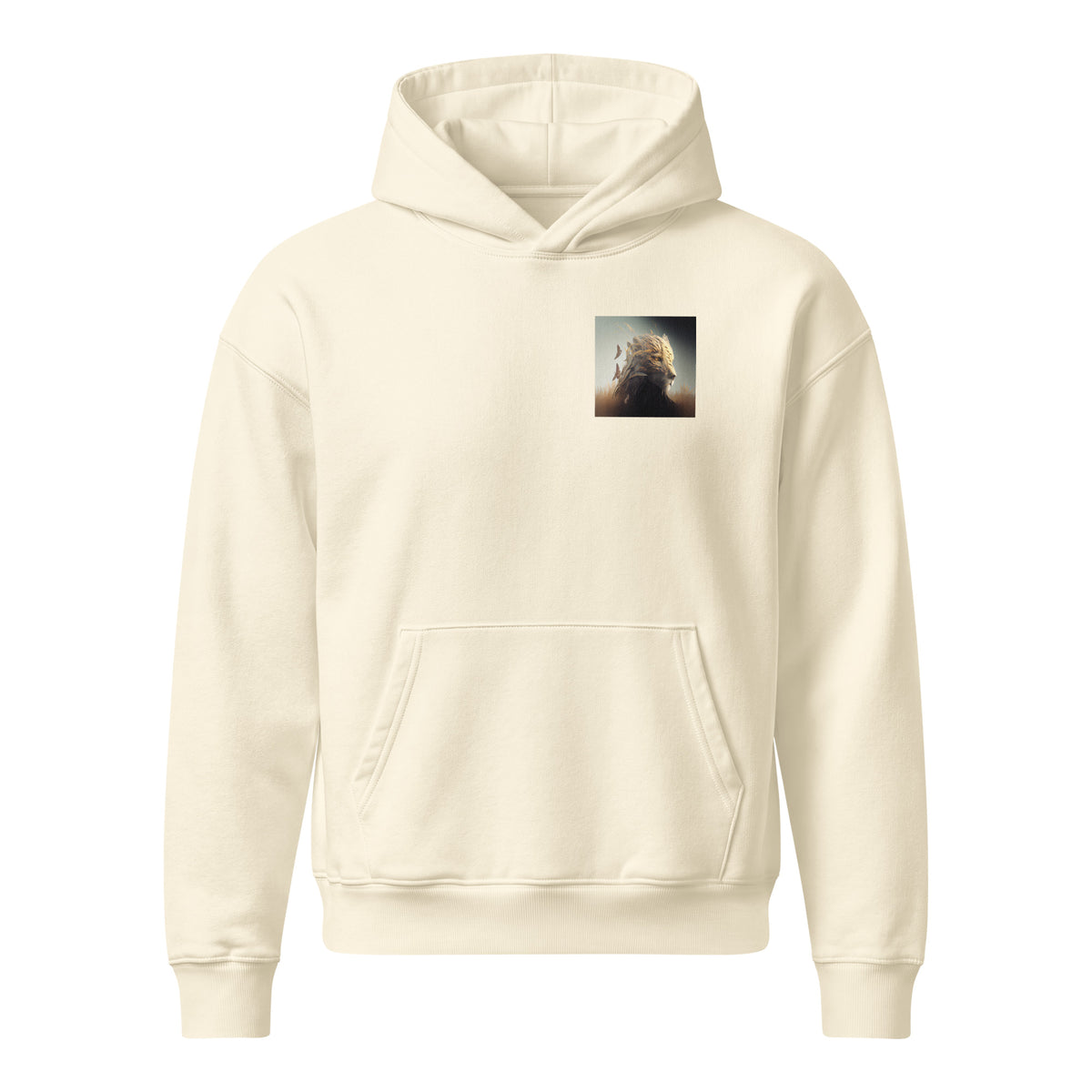 Lioness relaxed organic hoodie in cream – Heart & Mane original art