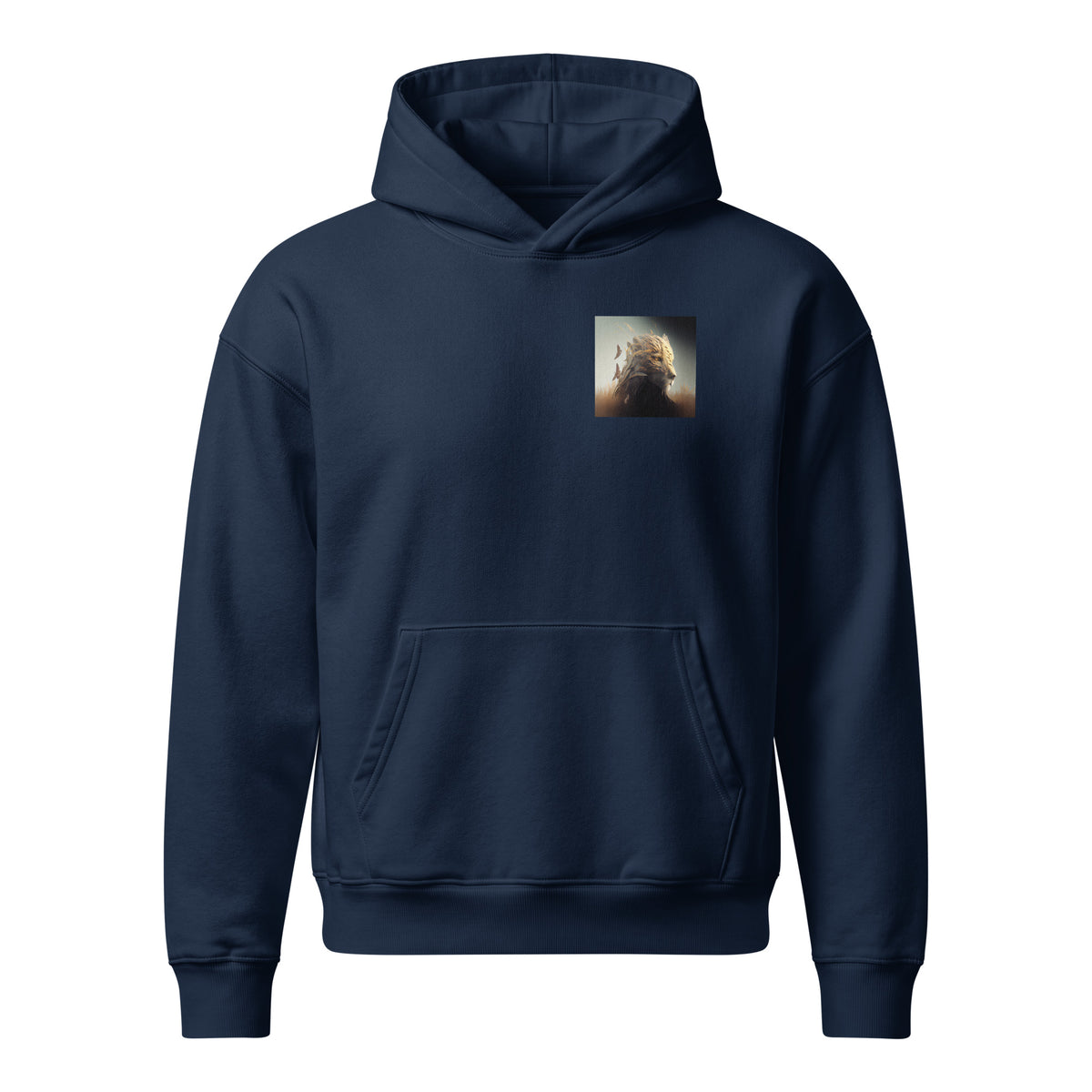 Lioness relaxed organic hoodie in french navy – Heart & Mane original art