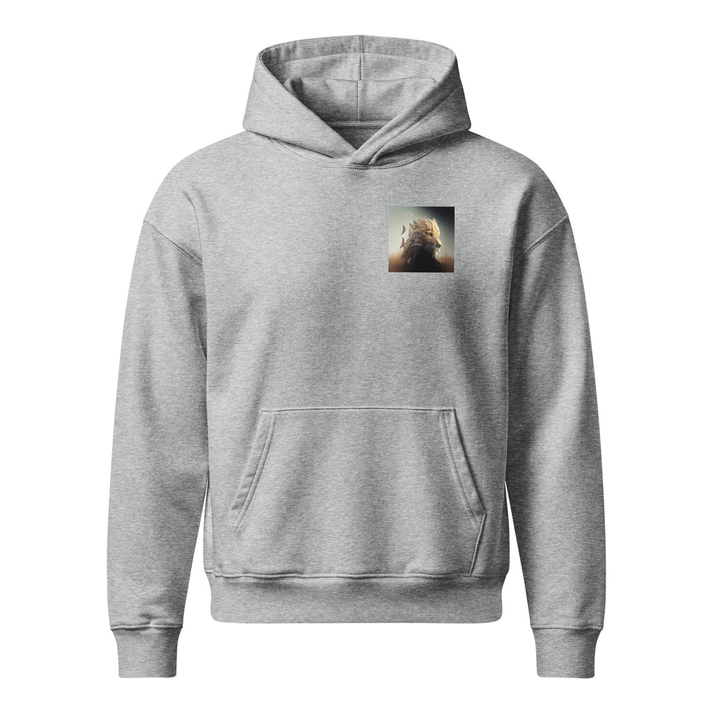 Lioness relaxed organic hoodie in heather grey – Heart & Mane original art