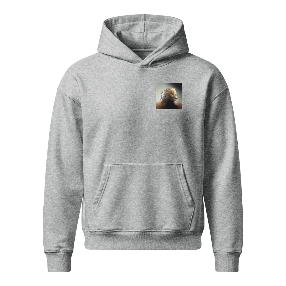 Lioness relaxed organic hoodie in heather grey – Heart & Mane original art