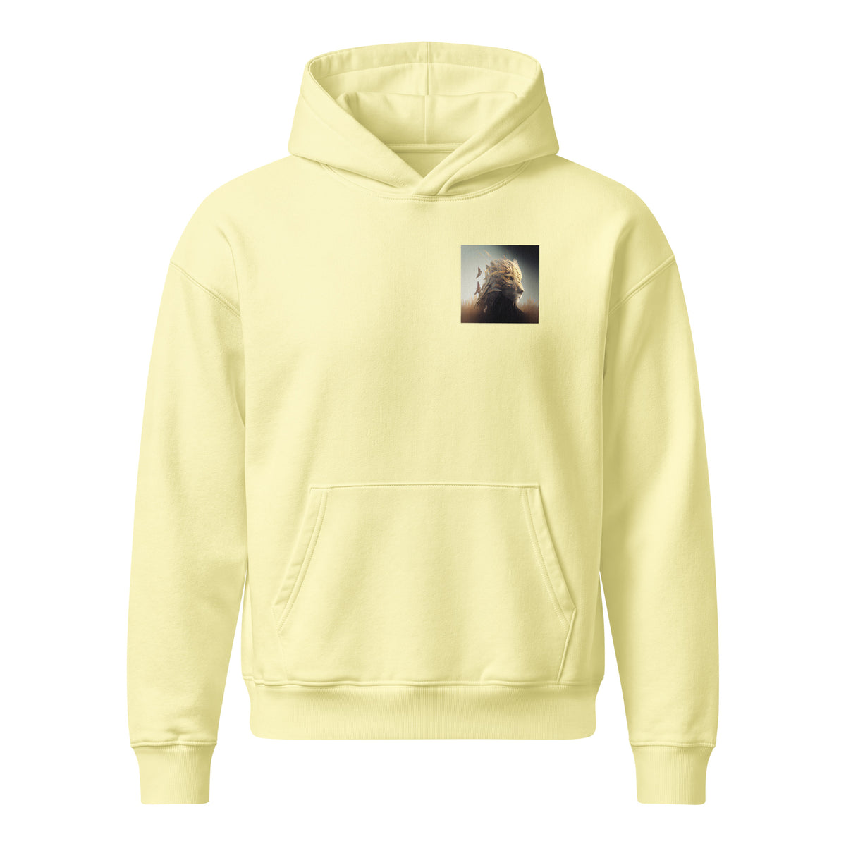 Lioness relaxed organic hoodie in lemon sorbet – Heart & Mane original art