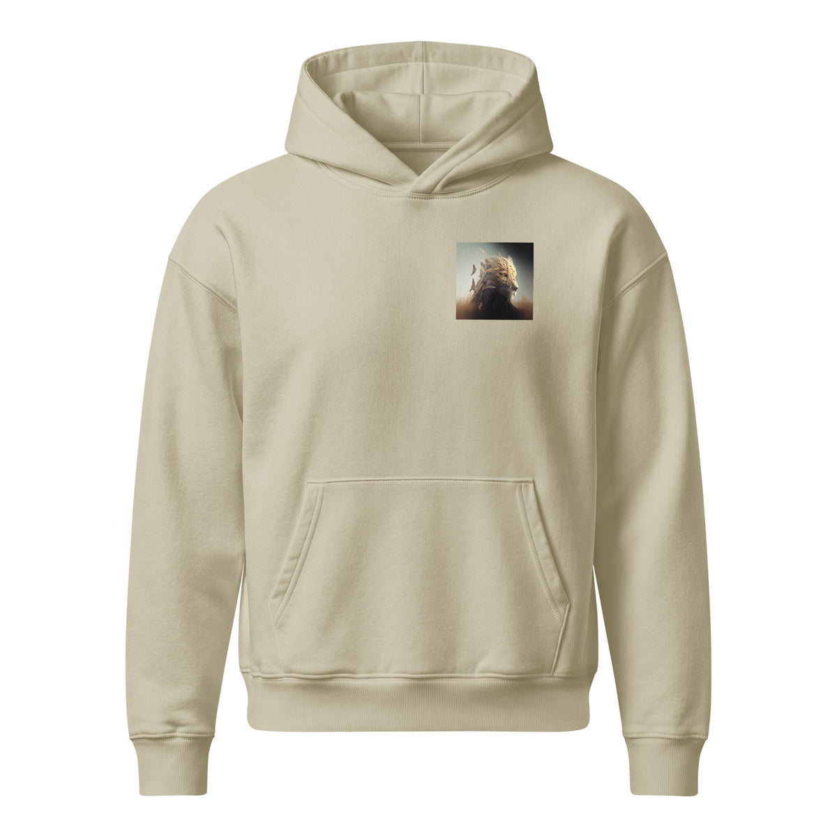 Lioness relaxed organic hoodie in stone – Heart & Mane original art