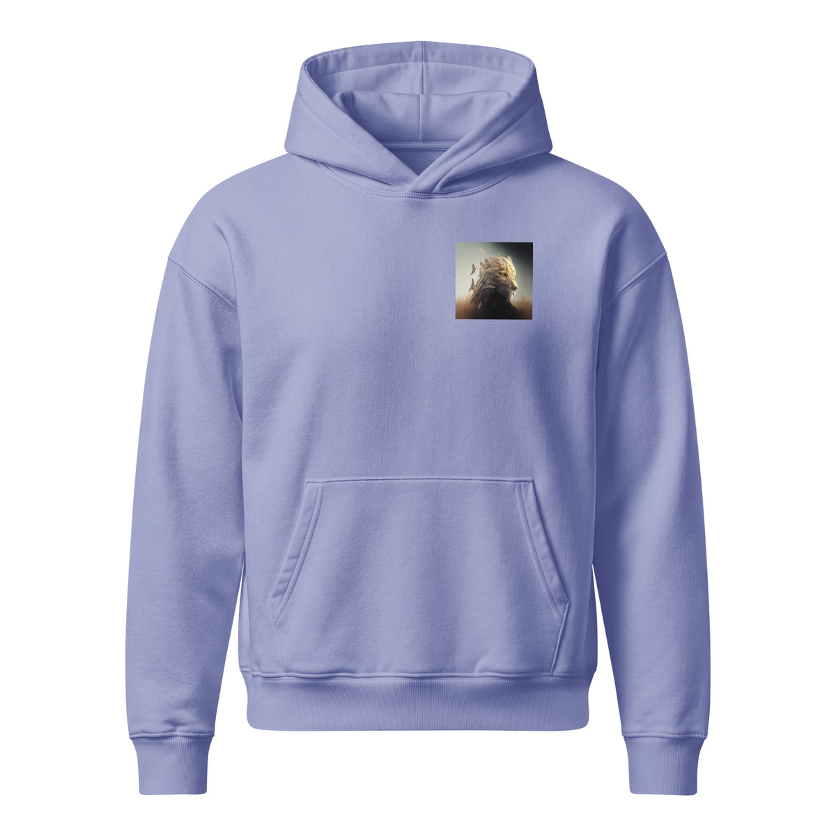 Lioness relaxed organic hoodie in violet – Heart & Mane original art