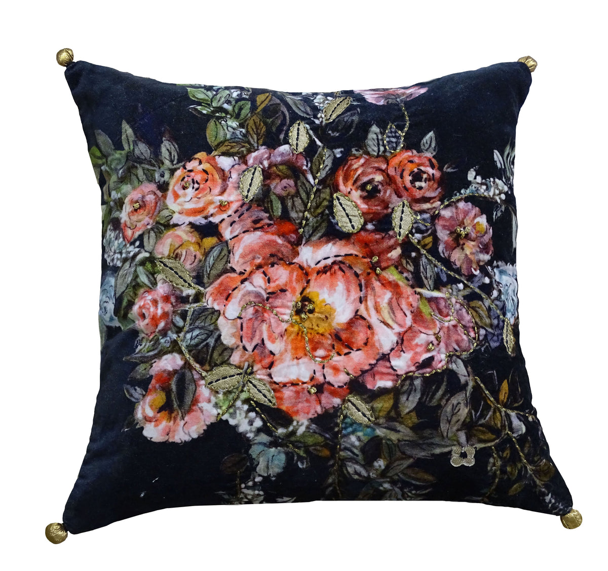 Vibhsa Black Velvet Throw Pillow Fall Collection Winter Roase 18" x 18"