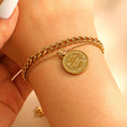 Vintage Gold Coin Medallion Double-Layer Chain Bracelet